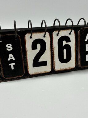 Industrial Metal Perpetual Flip Calendar Black White Desk Office Decor Boy Room